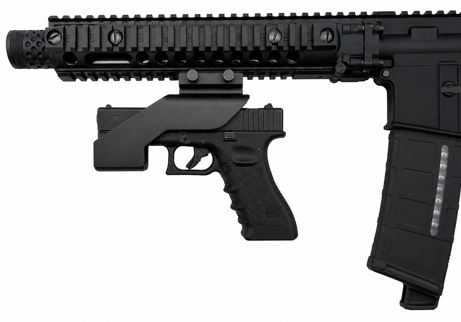 FIREGRIP airsoft pistol foregrip mounted on a compatible airsoft rifle rail