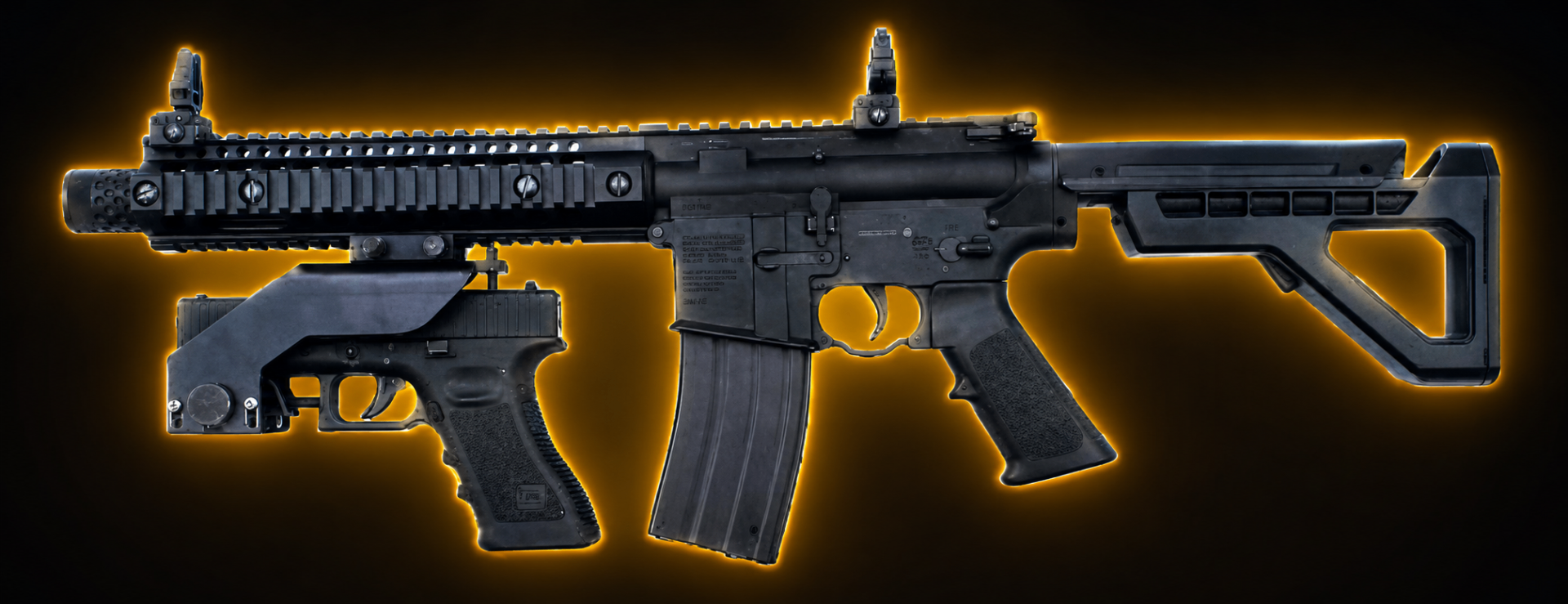 FIREGRIP airsoft foregrip system mounted with a pistol under a tactical rifle