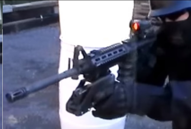 Player field-testing the FIREGRIP airsoft foregrip prototype in action